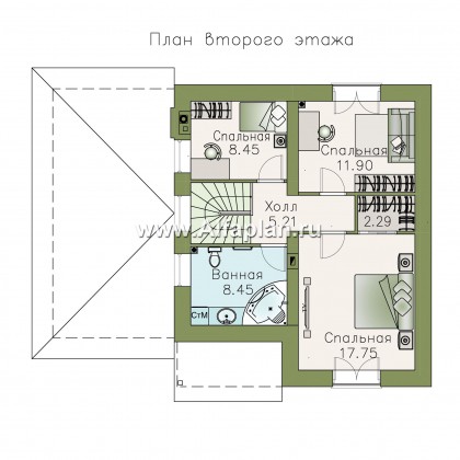 Проект дома с мансардой из газобетона «Оптима», планировка 3 спальни, с гаражом - превью план дома