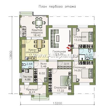 «Жасмин» - проект одноэтажного дома в классическом стиле - превью план дома