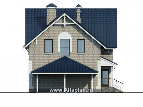 Проект дома с мансардой из газобетона «Оптима», планировка 3 спальни, с гаражом-навесом - превью фасада дома