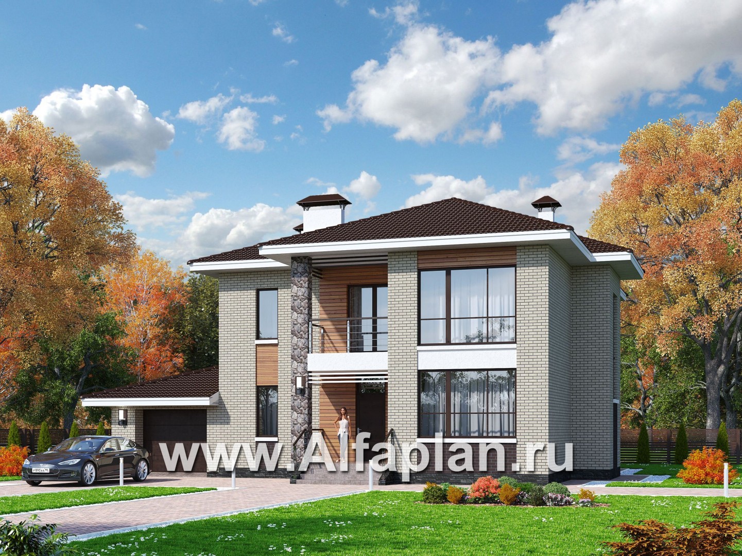 Проекты домов Альфаплан - «Формула успеха» - загородный дом с гаражом - основное изображение
