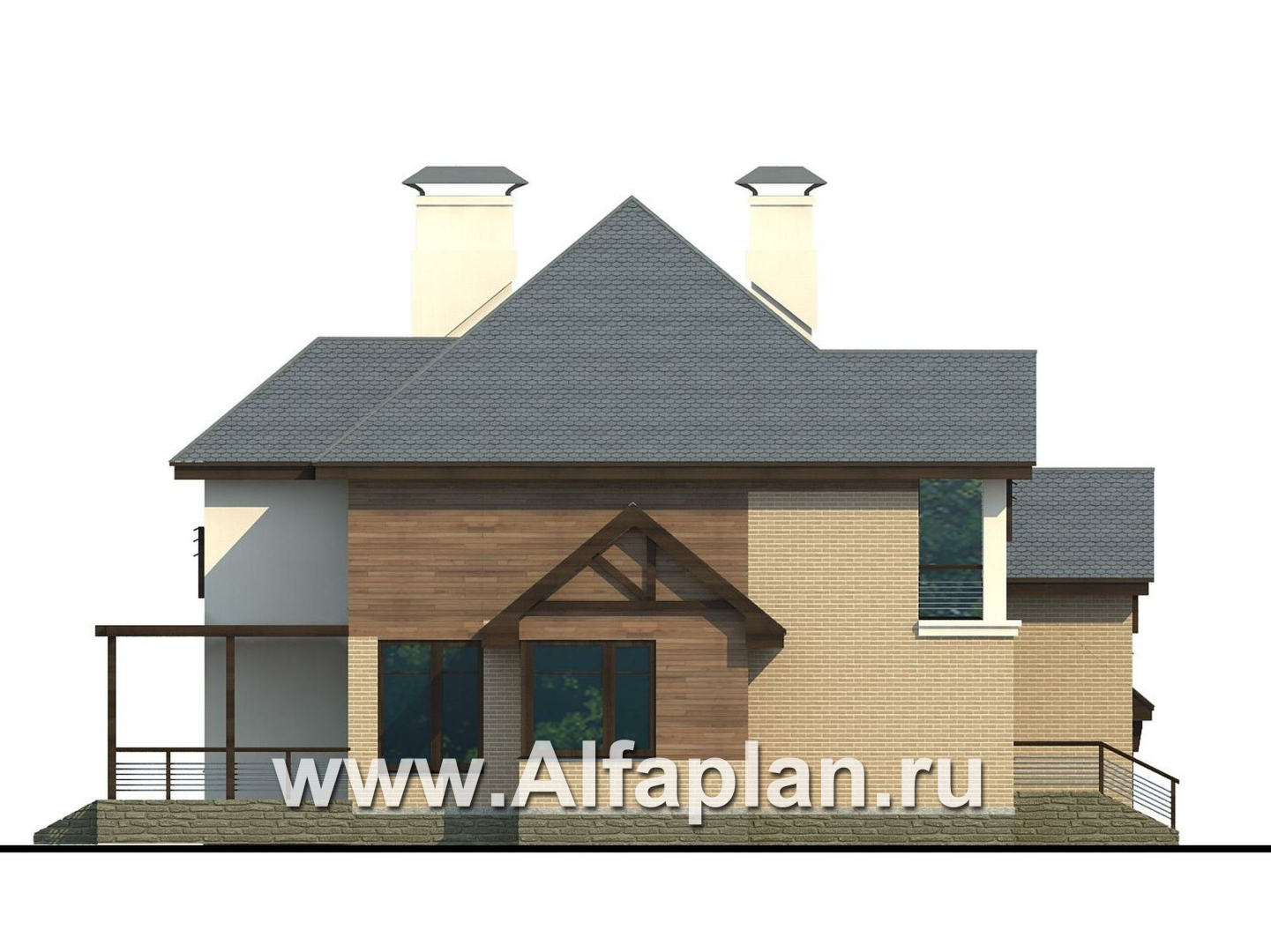 Проекты домов Альфаплан - «Современник» с панорамными окнами - изображение фасада №3