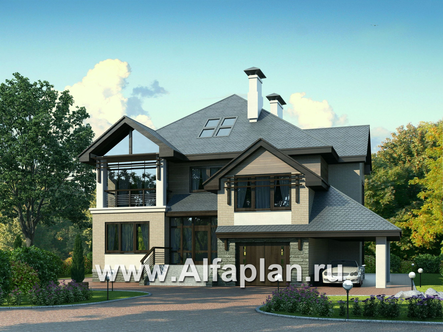 Проекты домов Альфаплан - «Современник» с панорамными окнами - основное изображение
