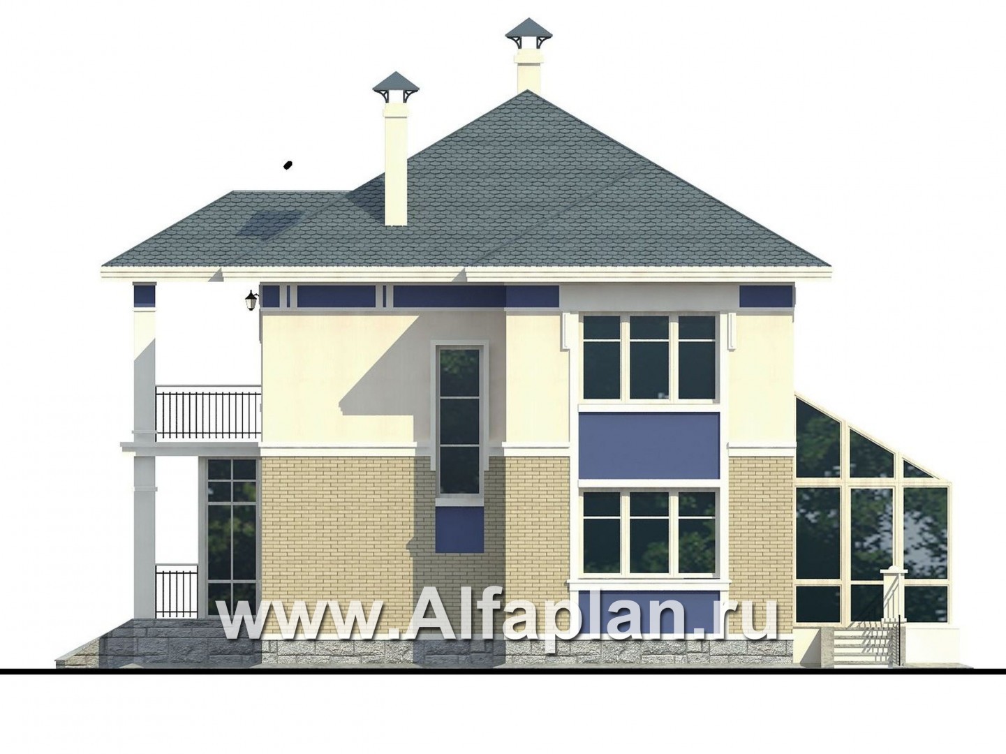 Проекты домов Альфаплан - «Аристократ» -  современный особняк в стиле модерн - изображение фасада №2