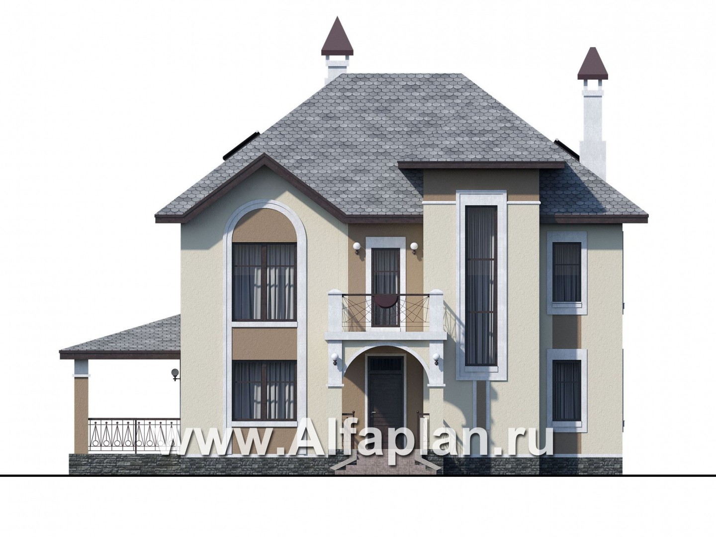 Проекты домов Альфаплан - «Разумовский» - элегантный загородный коттедж с террасой - изображение фасада №1