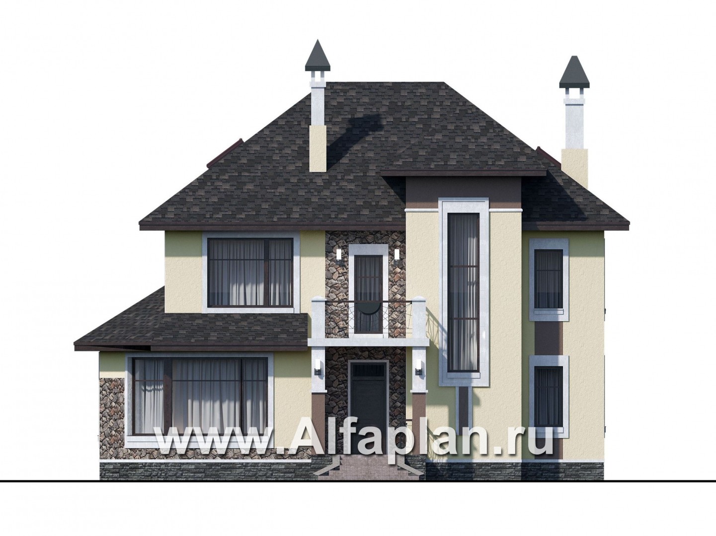 Проекты домов Альфаплан - «Разумовский» - элегантный загородный коттедж - изображение фасада №1