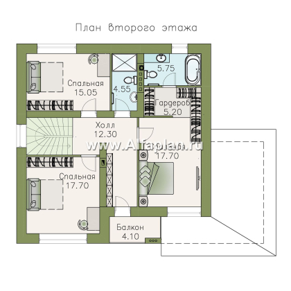 Проекты домов Альфаплан - Компактный дом с четырьмя спальными и угловой террасой - превью плана проекта №2