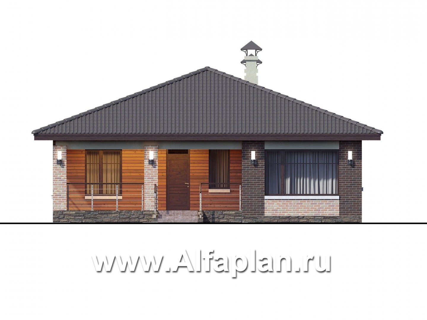 Проекты домов Альфаплан - «Онега» - проект одноэтажного дома с двумя спальнями - изображение фасада №1