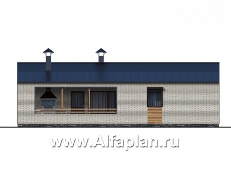 Проекты домов Альфаплан - «Йота» - каркасный дом с двускатной кровлей. Увеличены спальни - превью фасада №2