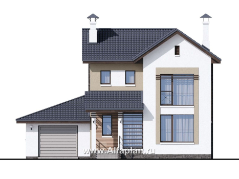 Проекты домов Альфаплан - «Каюткомпания» - экономичный дом для небольшой семьи с гаражом - превью фасада №1