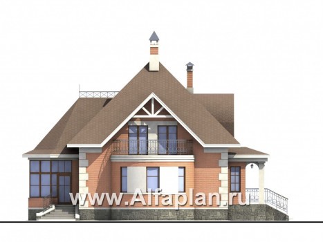 «Эвита» - проект дома с мансардой, с эркером и с террасой, в стиле эклектика - превью фасада дома