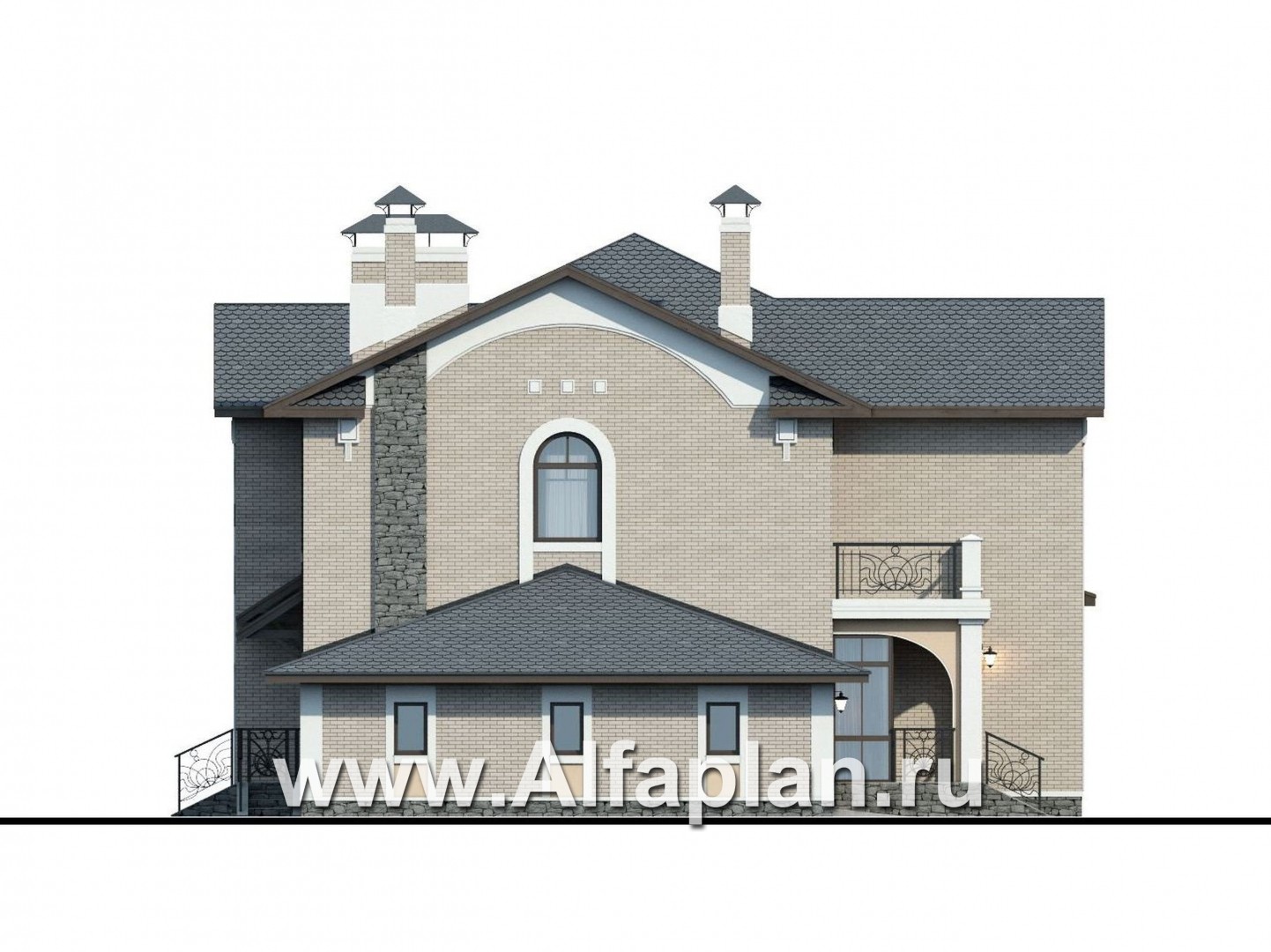 Проекты домов Альфаплан - «Голицын»- коттедж с двусветной гостиной и гаражом - изображение фасада №3