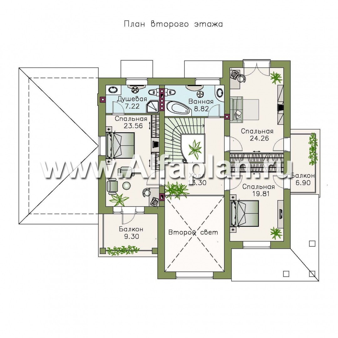 Проекты домов Альфаплан - «Голицын»- коттедж с двусветной гостиной и гаражом - план проекта №2