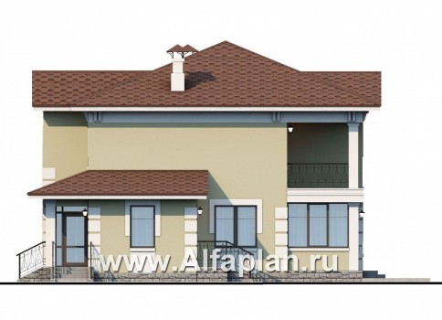 Проекты домов Альфаплан - «Кваренги» - классический коттедж с террасой и просторной лоджией - превью фасада №2