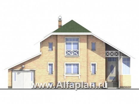 «Стиль»  - проект двухэтажного дома с эркером, из блоков, с цокольным этажом и верандой - превью фасада дома