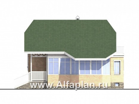 «Стиль»  - проект двухэтажного дома с эркером, из блоков, с цокольным этажом и верандой - превью фасада дома