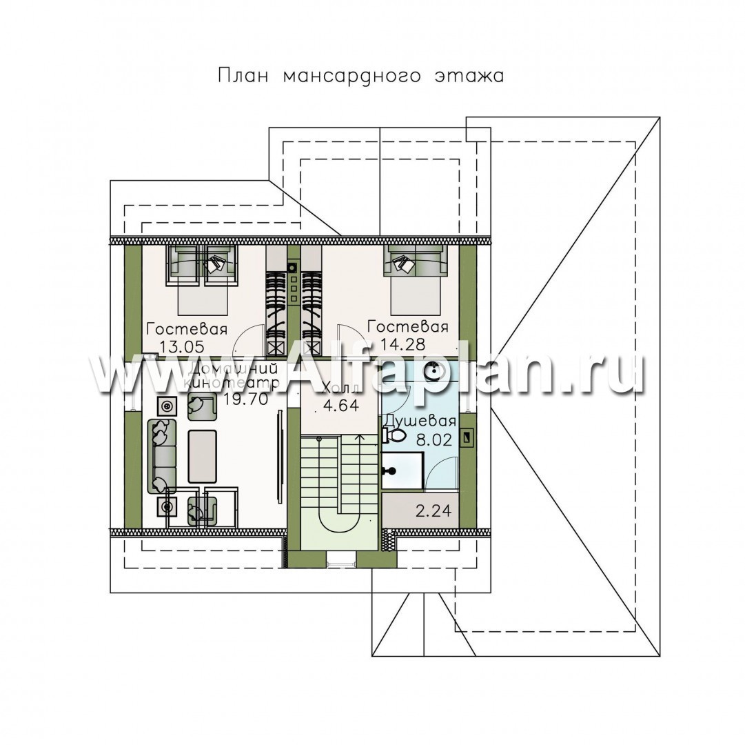 501A-S «Оккервиль» - проект двухэтажного дома из газобетона, с мансардой,  для большой семьи: цена | Купить готовый проект с фото и планировкой