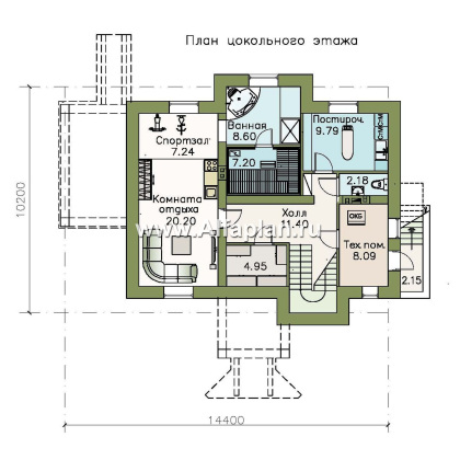 Проекты домов Альфаплан - «Разумовский» - элегантный коттедж с цоколем - превью плана проекта №1