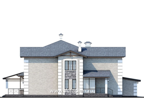«Вяземский» - проект двухэтажного дома, с двусветной столовой и с террасой, удобная планировка, с гаражом на 2 авто - превью фасада дома