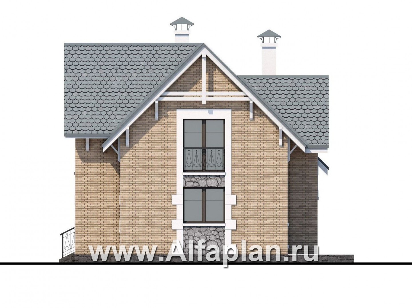 Проекты домов Альфаплан - Коттедж из кирпича «Семейное гнездо» с навесом для машины - изображение фасада №2