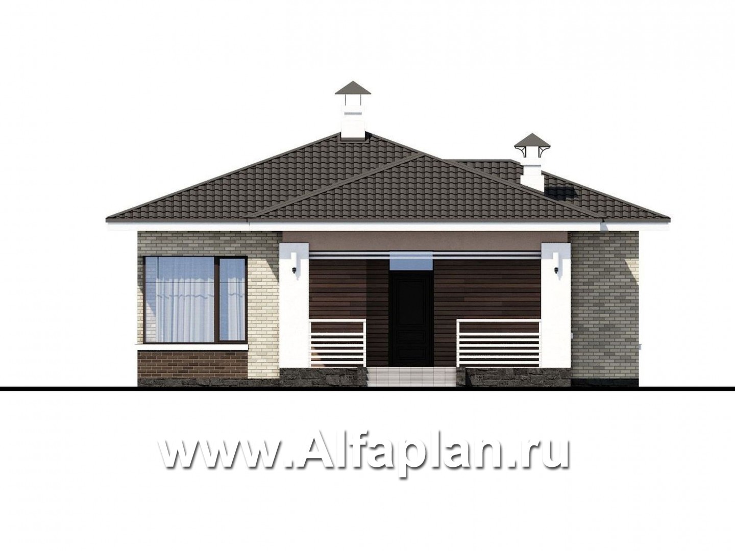 «Гестия» - проект одноэтажного дома, с террасой со стороны входа, в современном стиле - фасад дома