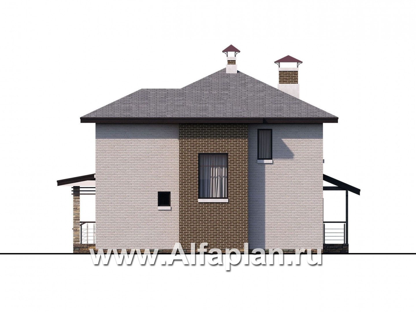 Проекты домов Альфаплан - «Квантум» - современный двухэтажный дом с большой террасой - изображение фасада №2