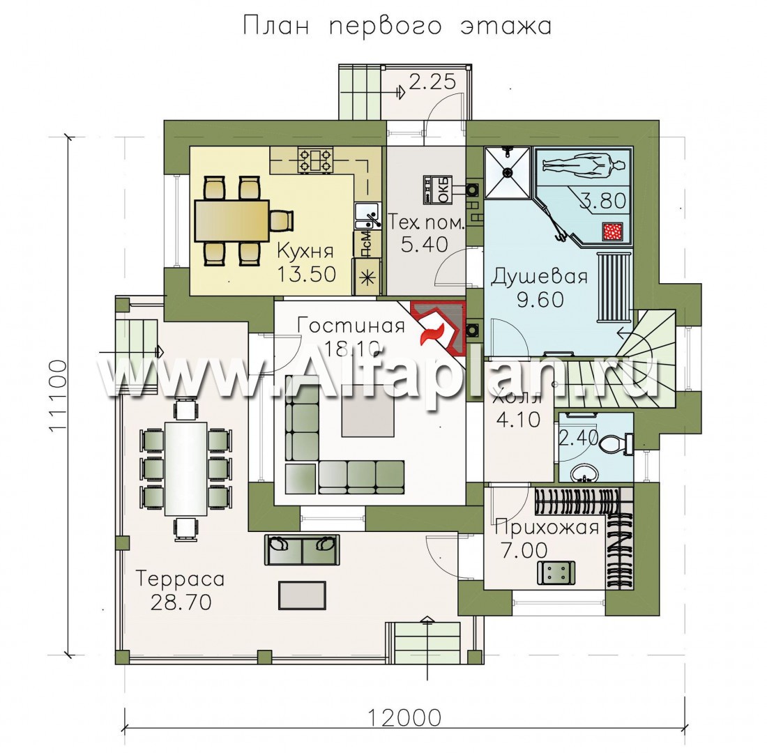 Проекты домов Альфаплан - «Квантум» - современный двухэтажный дом с большой террасой - изображение плана проекта №1