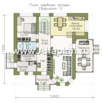 Проекты домов Альфаплан - «Статус» - современный комфортный дом с террасой - превью плана проекта №1