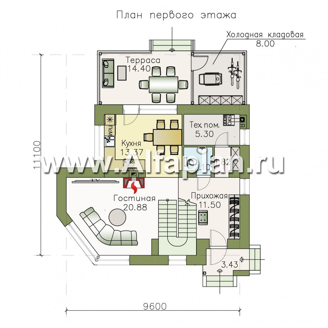 Проекты домов Альфаплан - «Сердцеед» - оригинальный и компактный коттедж - изображение плана проекта №1