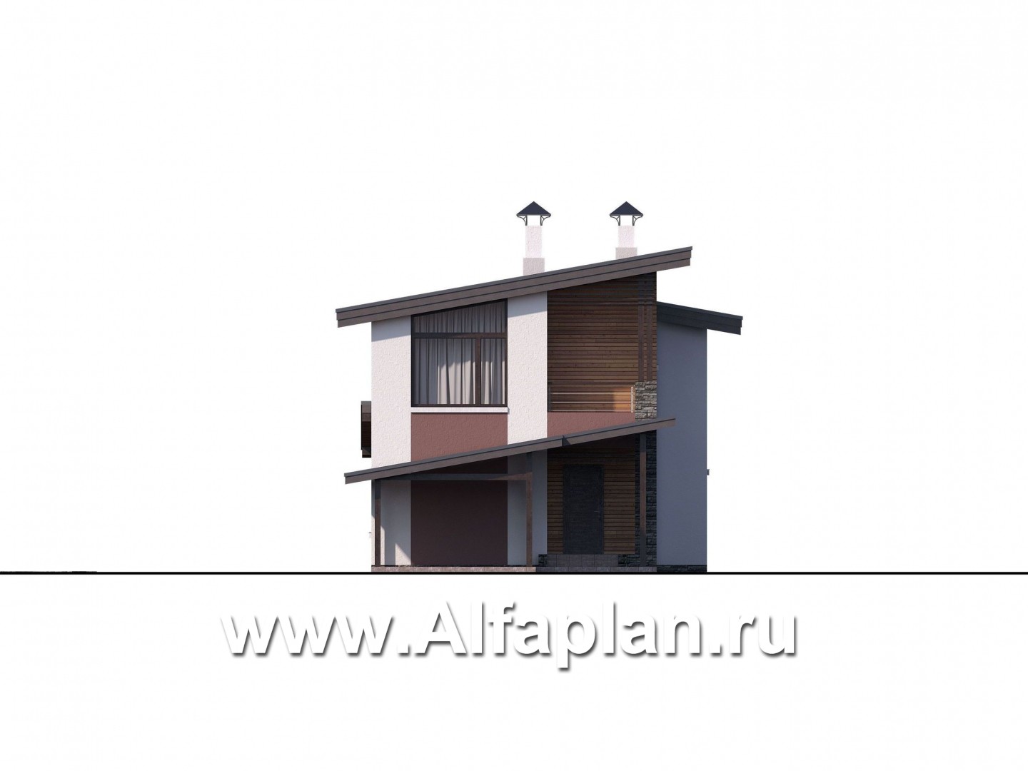 Проекты домов Альфаплан - «Арс» - дом с гаражом-навесом для узкого участка - изображение фасада №1