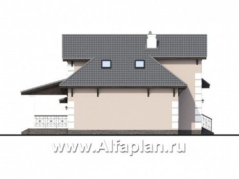 «Простоквашино» - проект дома с мансардой, из газобетона, с террасой, планировка мастер спальня, с гаражом - превью фасада дома