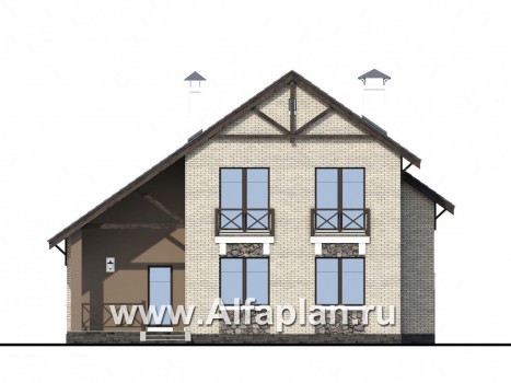 Проекты домов Альфаплан - «Простор» - компактный кирпичный дом с просторной гостиной - превью фасада №4