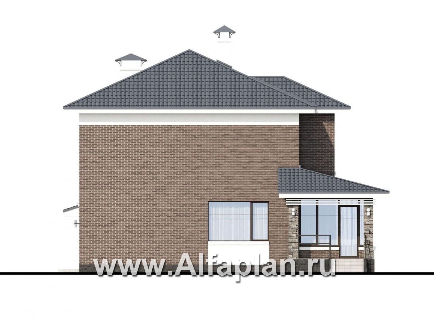 Проекты домов Альфаплан - «Летний вечер» - современный двухэтажный коттедж с гаражом и верандой - изображение фасада №3