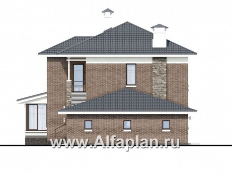 Проекты домов Альфаплан - «Летний вечер» - современный двухэтажный коттедж с гаражом и верандой - превью фасада №2