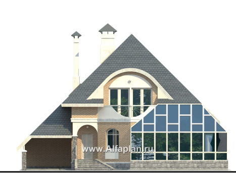«Кристалл» - проект дома с мансардой из газобетона, планировка дома с зимним садом - превью фасада дома
