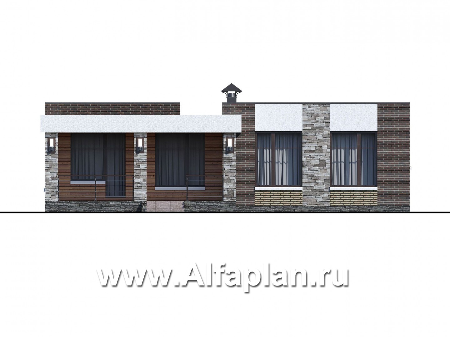 Проекты домов Альфаплан - «Бенуа» - стильный коттедж с плоской кровлей - изображение фасада №4