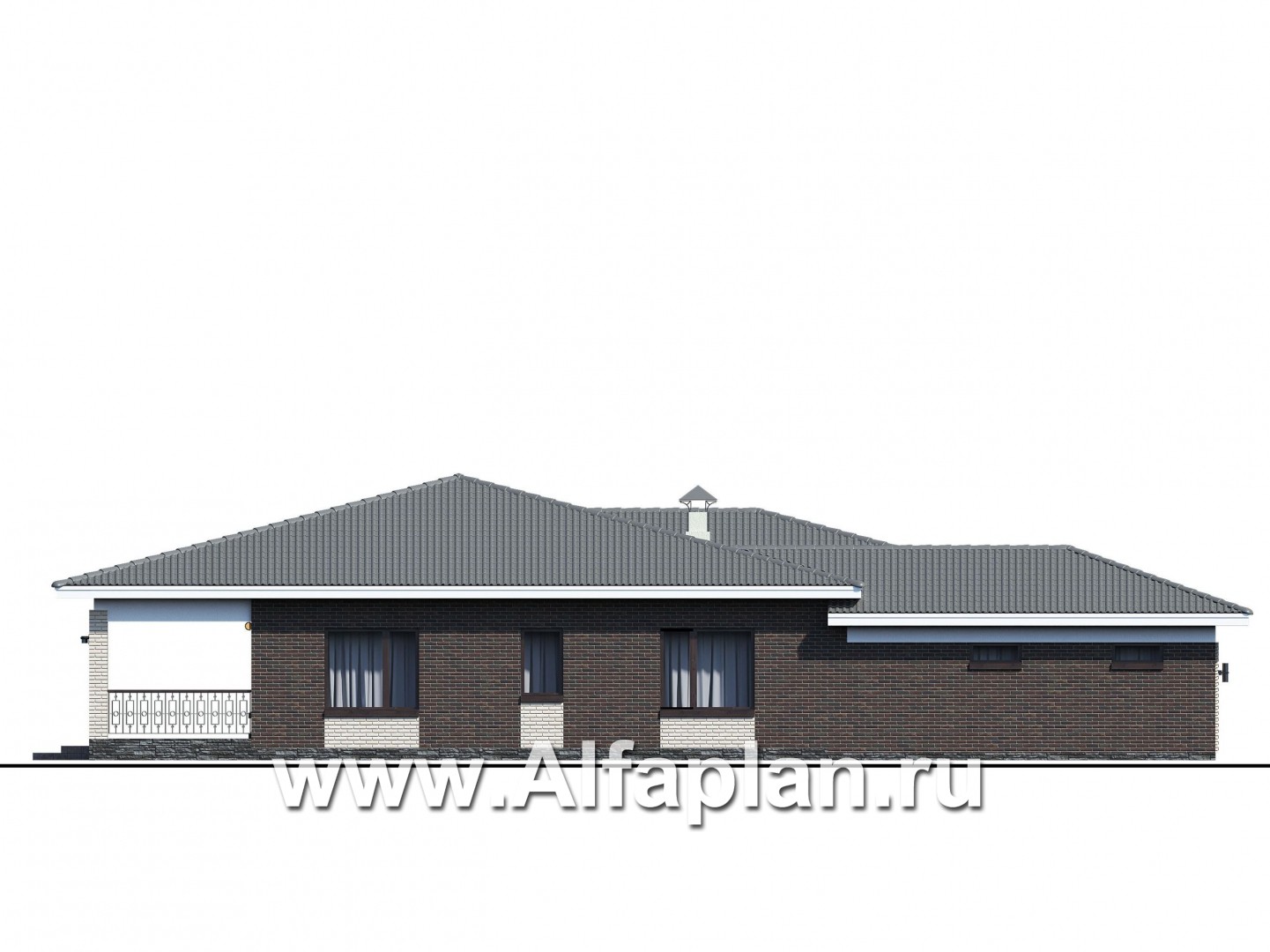 Проекты домов Альфаплан - «Зодиак» - одноэтажный коттедж с гаражом - изображение фасада №2