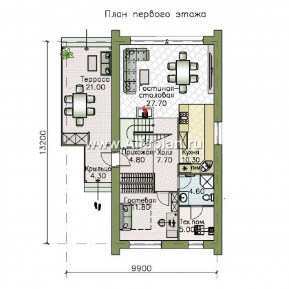 «Барн» - проект дома с мансардой, современный стиль барнхаус, с сауной, с террасой - превью план дома
