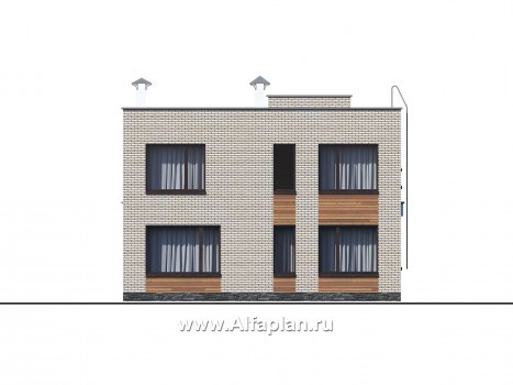 Проекты домов Альфаплан - «Эрго» - проект двухэтажного дома с плоской кровлей 10х10м - превью фасада №3