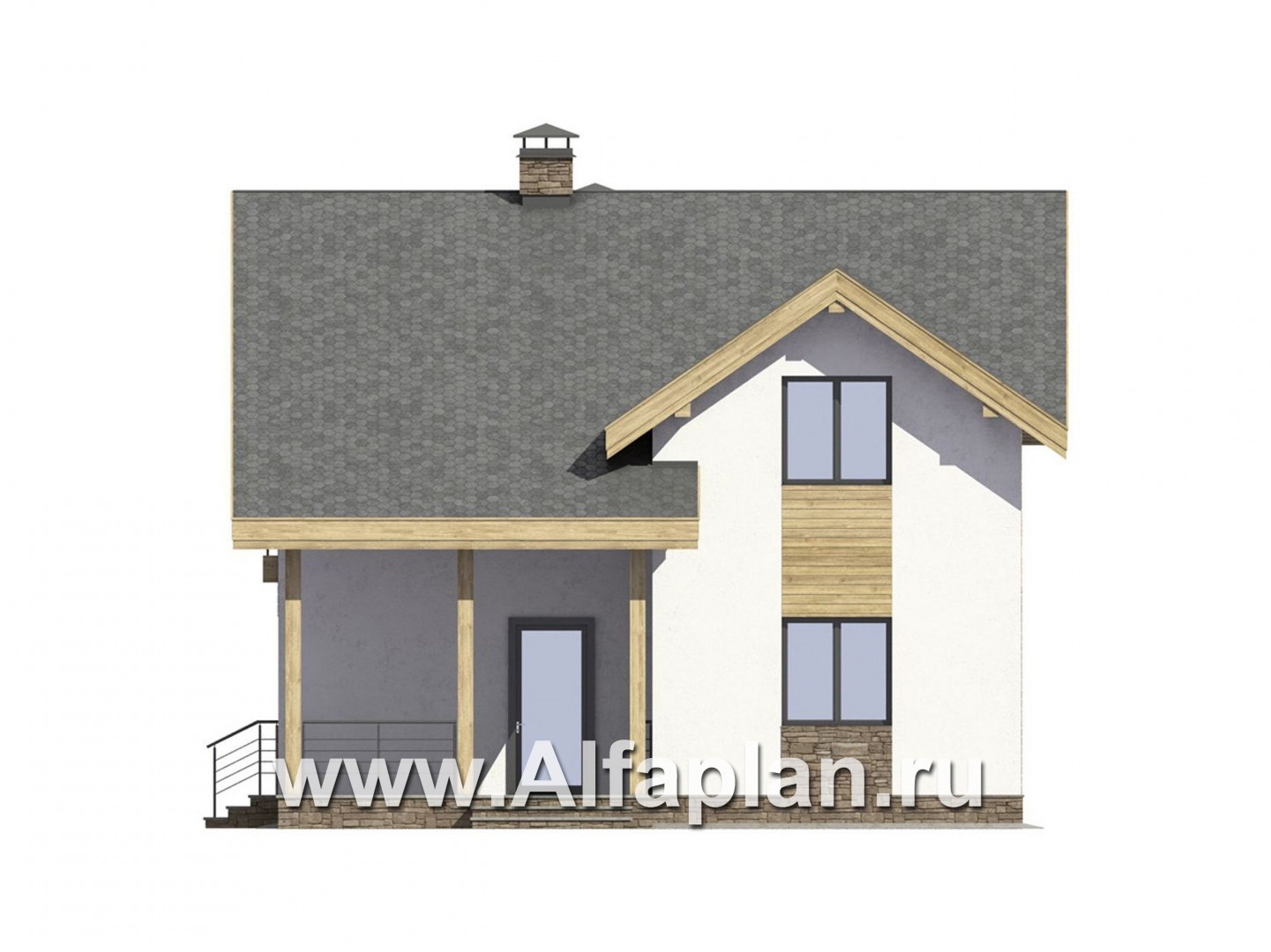 Проекты домов Альфаплан - Проект современного мансардного кирпичного дома - изображение фасада №4