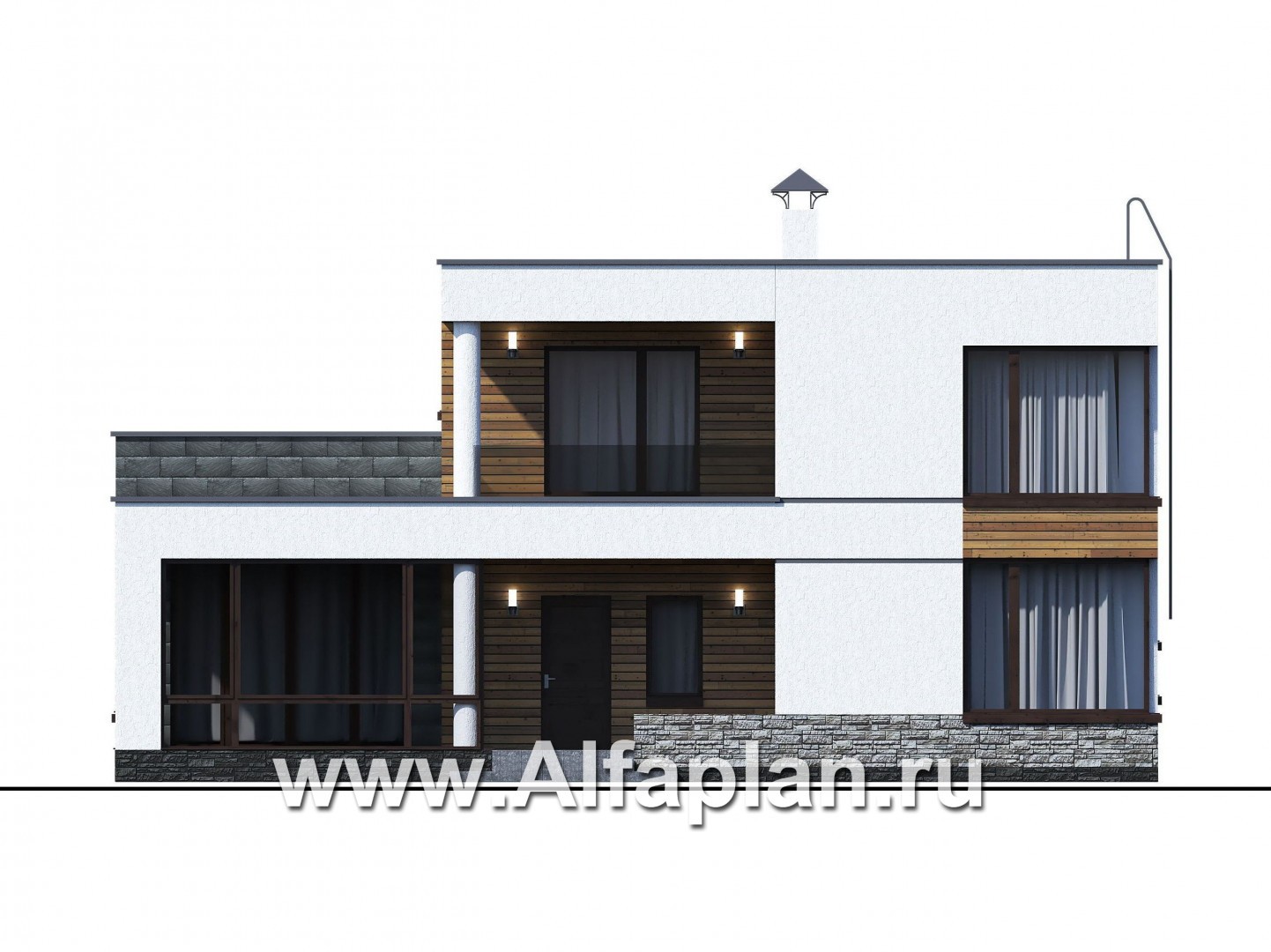 Проекты домов Альфаплан - «Спектр» - проект современного дома с двумя жилыми комнатами на 1-ом этаже - изображение фасада №1