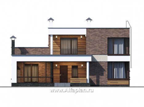 Проекты домов Альфаплан - «Спектр» - проект современного дома с двумя жилыми комнатами на 1-ом этаже и сауной - превью фасада №1