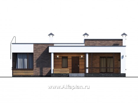 «Фортис» - проект одноэтажного дома, с террасой, с плоской кровлей, в стиле минимализм - превью фасада дома
