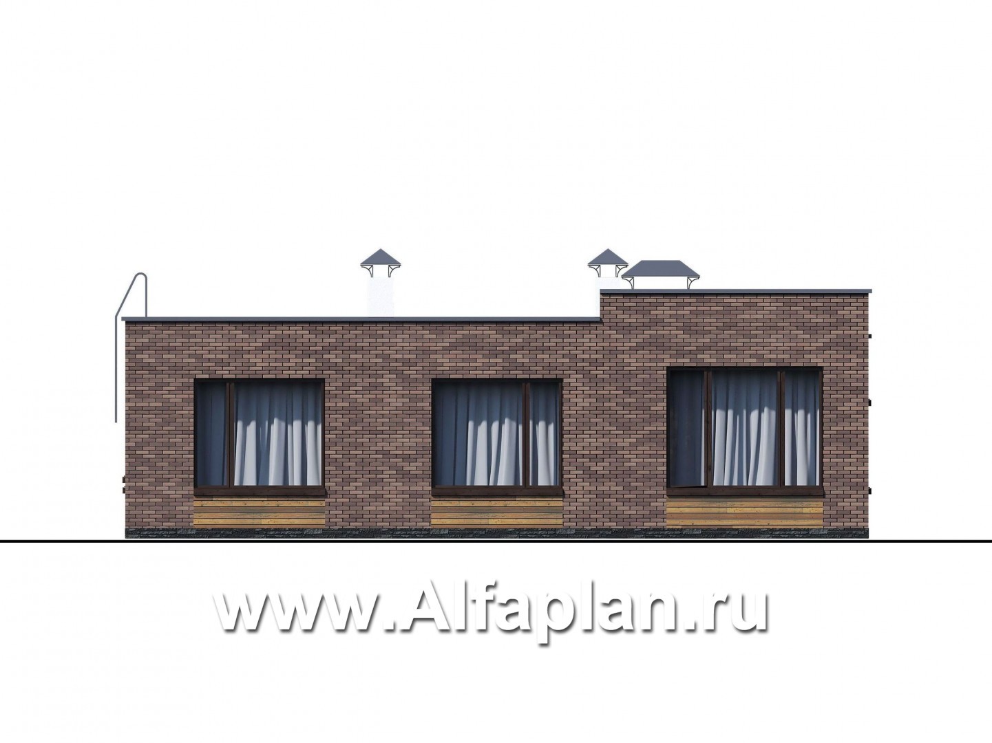 Проекты домов Альфаплан - «Фортис» - одноэтажный дом с плоской кровлей, и грилем на террасе - изображение фасада №3