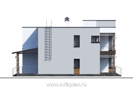 Проекты домов Альфаплан - «Престиж» - проект удобного и просторного дома с плоской кровлей - превью фасада №2