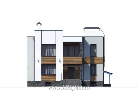 Проекты домов Альфаплан - «Престиж» - проект удобного и просторного дома с плоской кровлей, и с цокольным этажом - превью фасада №1