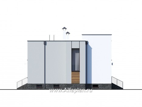 Проекты домов Альфаплан - «Престиж» - проект удобного и просторного дома с плоской кровлей, и с цокольным этажом - превью фасада №4