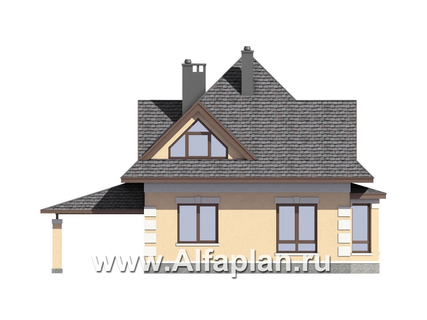 Проекты домов Альфаплан - Проект компактного мансардного дома с навесом для машины - изображение фасада №3
