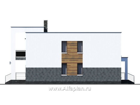Проекты домов Альфаплан - «Футура» - современный двухэтажный дом с плоской кровлей - превью фасада №2