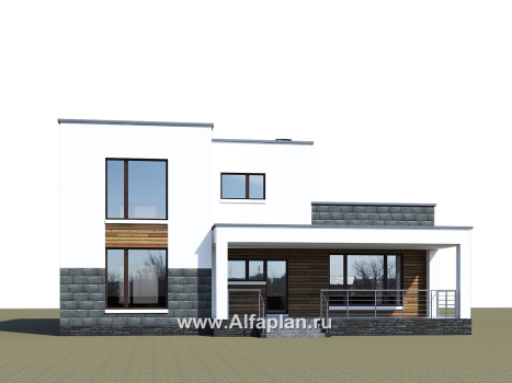 Проекты домов Альфаплан - «Футура» - современный двухэтажный дом с плоской кровлей и гаражом-навесом - превью дополнительного изображения №3