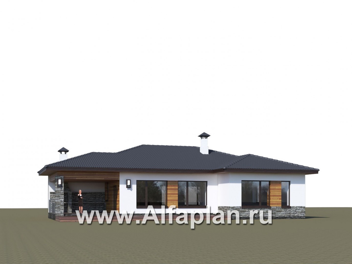 «Мадейра» - проект одноэтажного дома из газобетона, с террасой, в современном стиле - дизайн дома №3